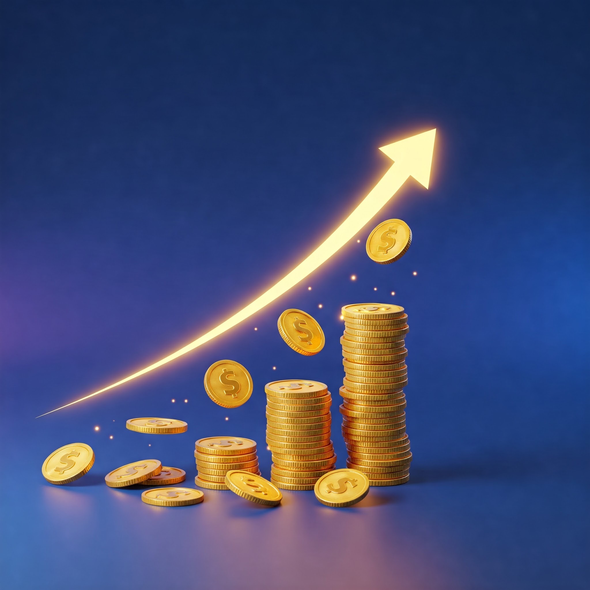 photo of Golden Arrow Ascending Over Stacks of Coins